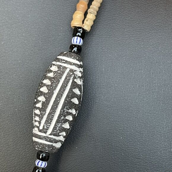 African Mali Clay Beaded Necklace Tribal Trade Bead 19” Length Barrel Clasp - Picture 5 of 7